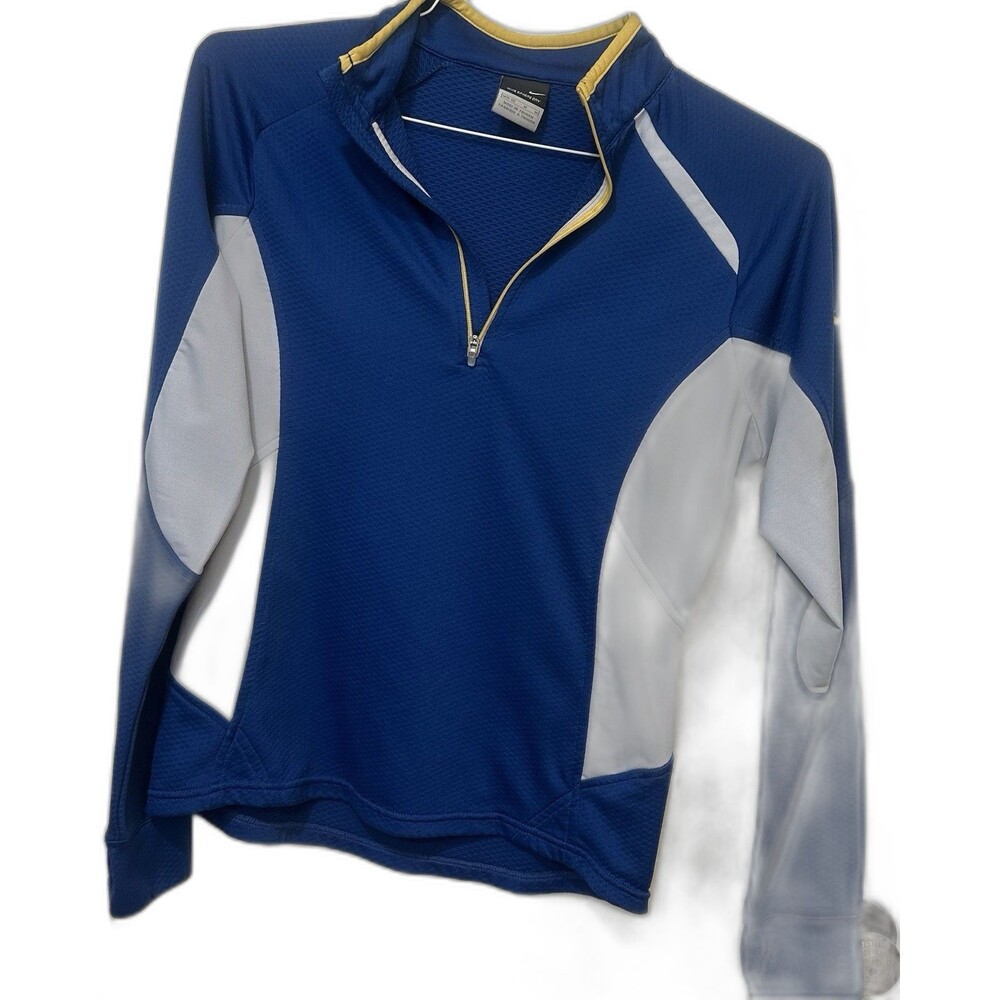 Nike Women Long Sleeve White Blue Quarter Zip Waffle Knit Thumbholes Medium 8-10 - Picture 3 of 6